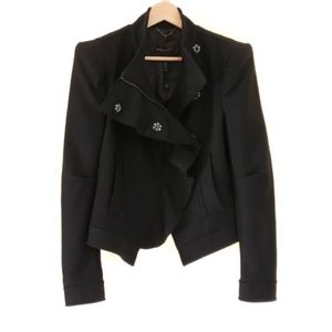 BCBGMAXAZRIA Black Wool Ruffled Medium Jacket